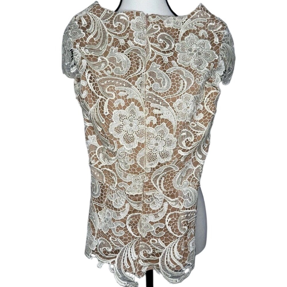 Dress the Population Floral Lace Blouse in Cream XS Boho Fall Feminine MadeUSA - Picture 2 of 5